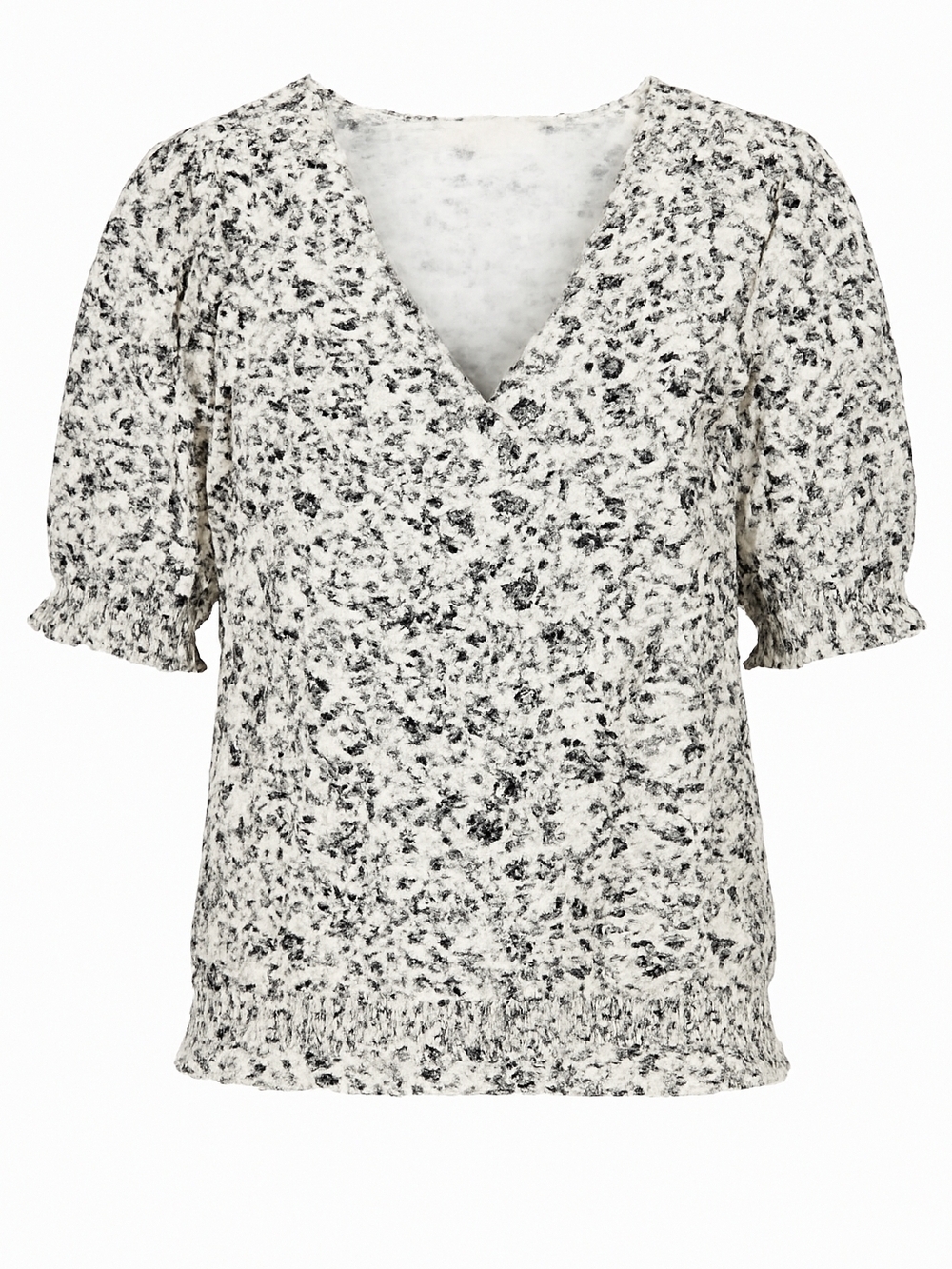 MELLODAY Black & White Speckle V-Neck Puff Sleeve Blouse